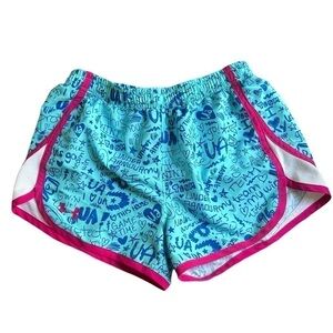 Under Armour Girls Blue Athletic Shorts Large HeatGear